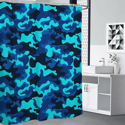 Blue And Black Camouflage Print Premium Shower Curtain