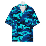 Blue And Black Camouflage Print Rayon Hawaiian Shirt