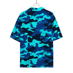 Blue And Black Camouflage Print Rayon Hawaiian Shirt