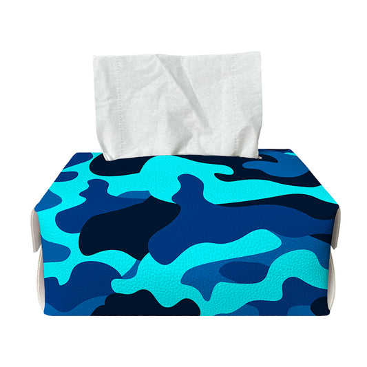 Blue And Black Camouflage Print Rectangle Tissue Box Cover