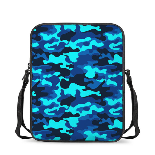 Blue And Black Camouflage Print Rectangular Crossbody Bag