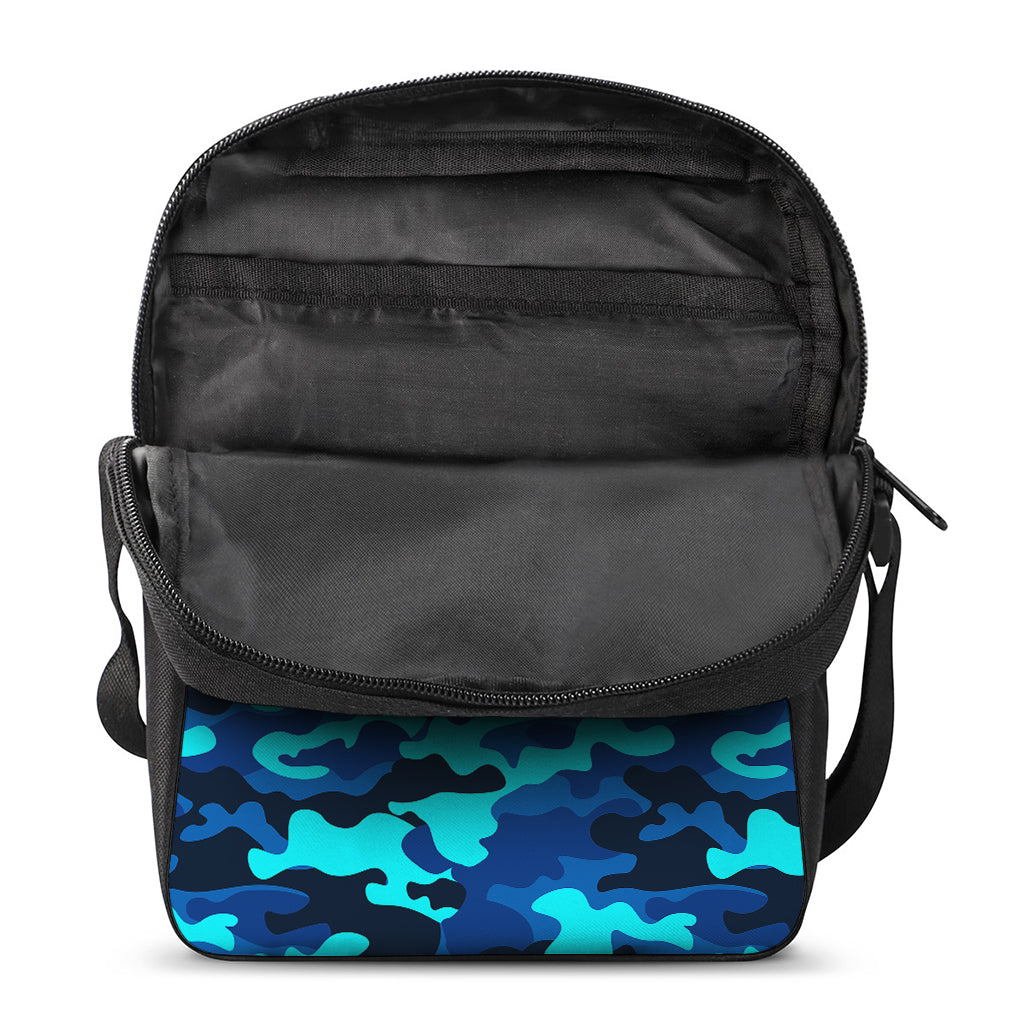 Blue And Black Camouflage Print Rectangular Crossbody Bag