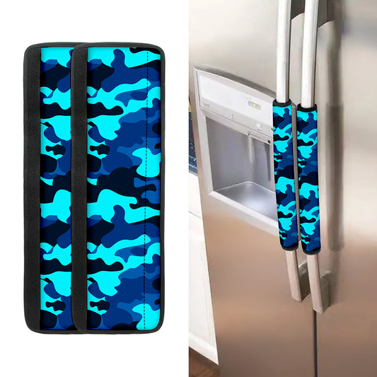 Blue And Black Camouflage Print Refrigerator Handle Covers