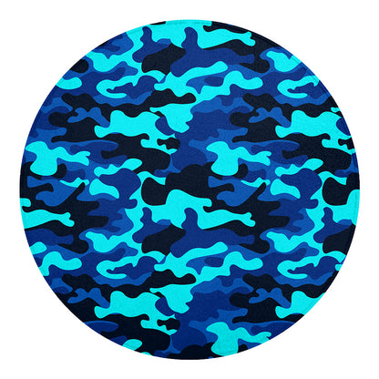 Blue And Black Camouflage Print Round Blanket