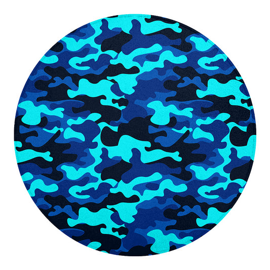 Blue And Black Camouflage Print Round Blanket