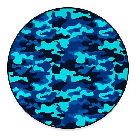 Blue And Black Camouflage Print Round Floor Mat