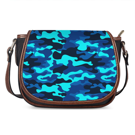 Blue And Black Camouflage Print Saddle Bag