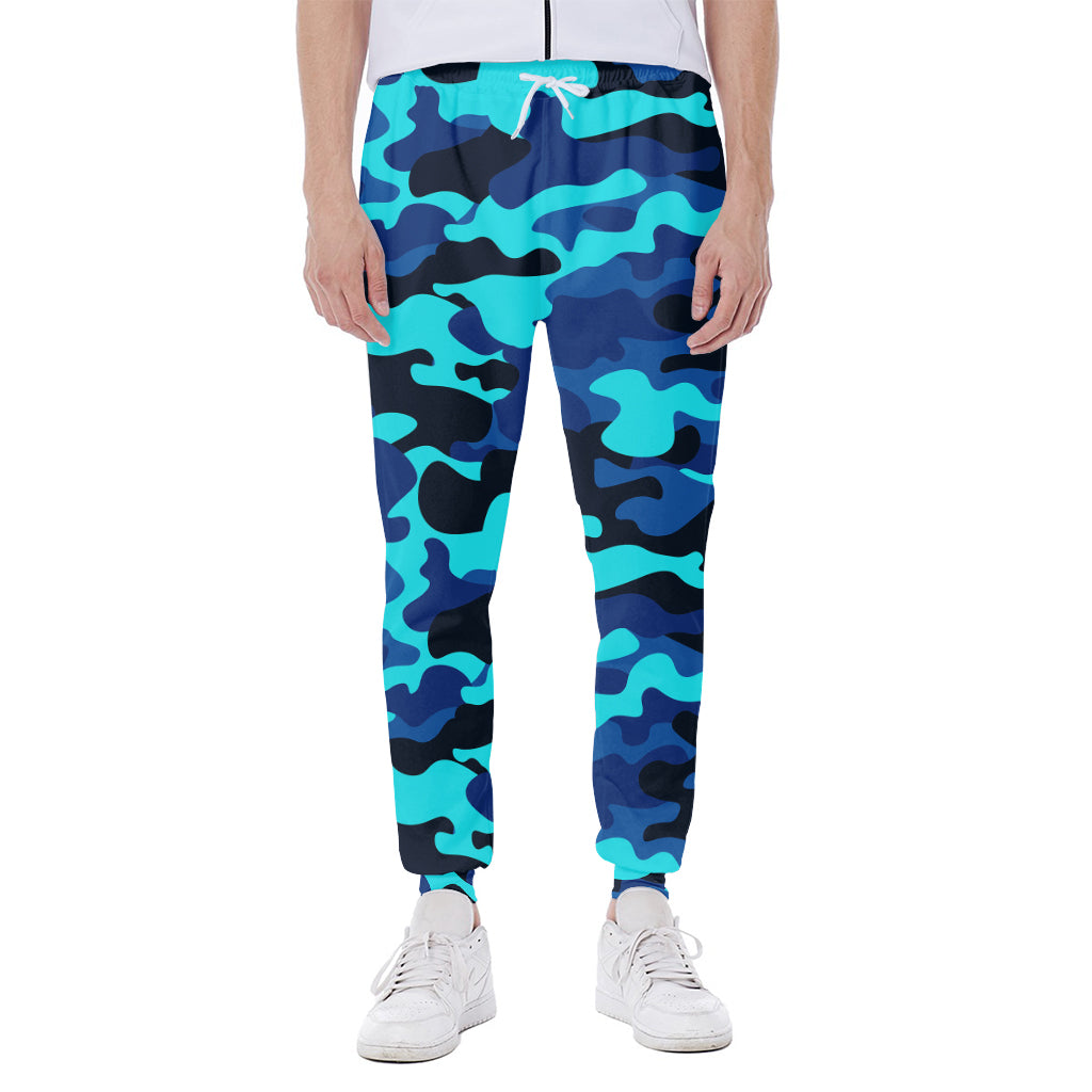 Blue And Black Camouflage Print Scuba Joggers