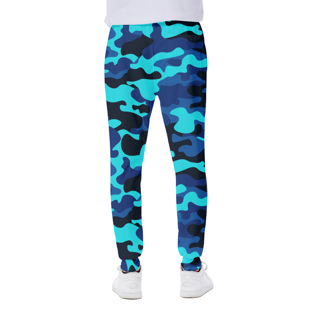 Blue And Black Camouflage Print Scuba Joggers