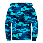 Blue And Black Camouflage Print Sherpa Lined Zip Up Hoodie