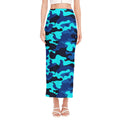 Blue And Black Camouflage Print Side Slit Maxi Skirt
