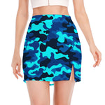 Blue And Black Camouflage Print Side Slit Mini Skirt