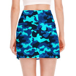 Blue And Black Camouflage Print Side Slit Mini Skirt