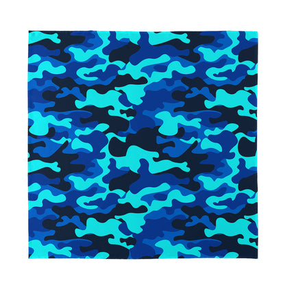 Blue And Black Camouflage Print Silk Bandana