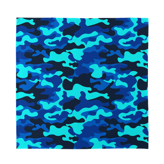 Blue And Black Camouflage Print Silk Bandana