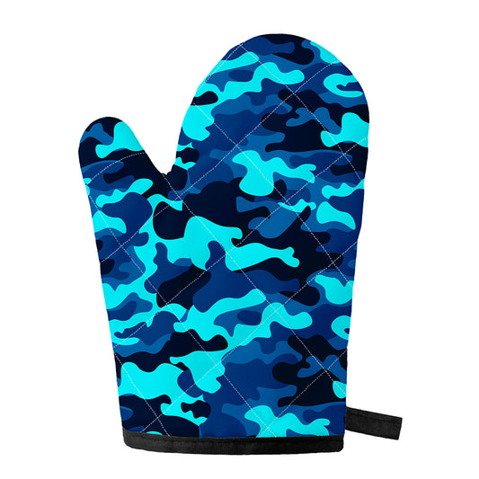 Blue And Black Camouflage Print Single Oven Mitt