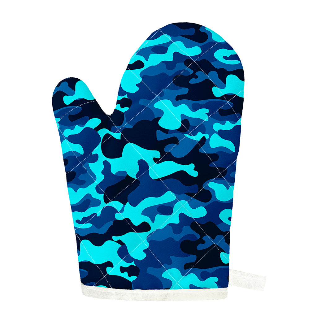 Blue And Black Camouflage Print Single Oven Mitt