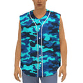 Blue And Black Camouflage Print Sleeveless Baseball Jersey