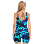 Blue And Black Camouflage Print Sleeveless One Piece Swimsuit