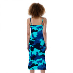 Blue And Black Camouflage Print Slim Fit Midi Cami Dress