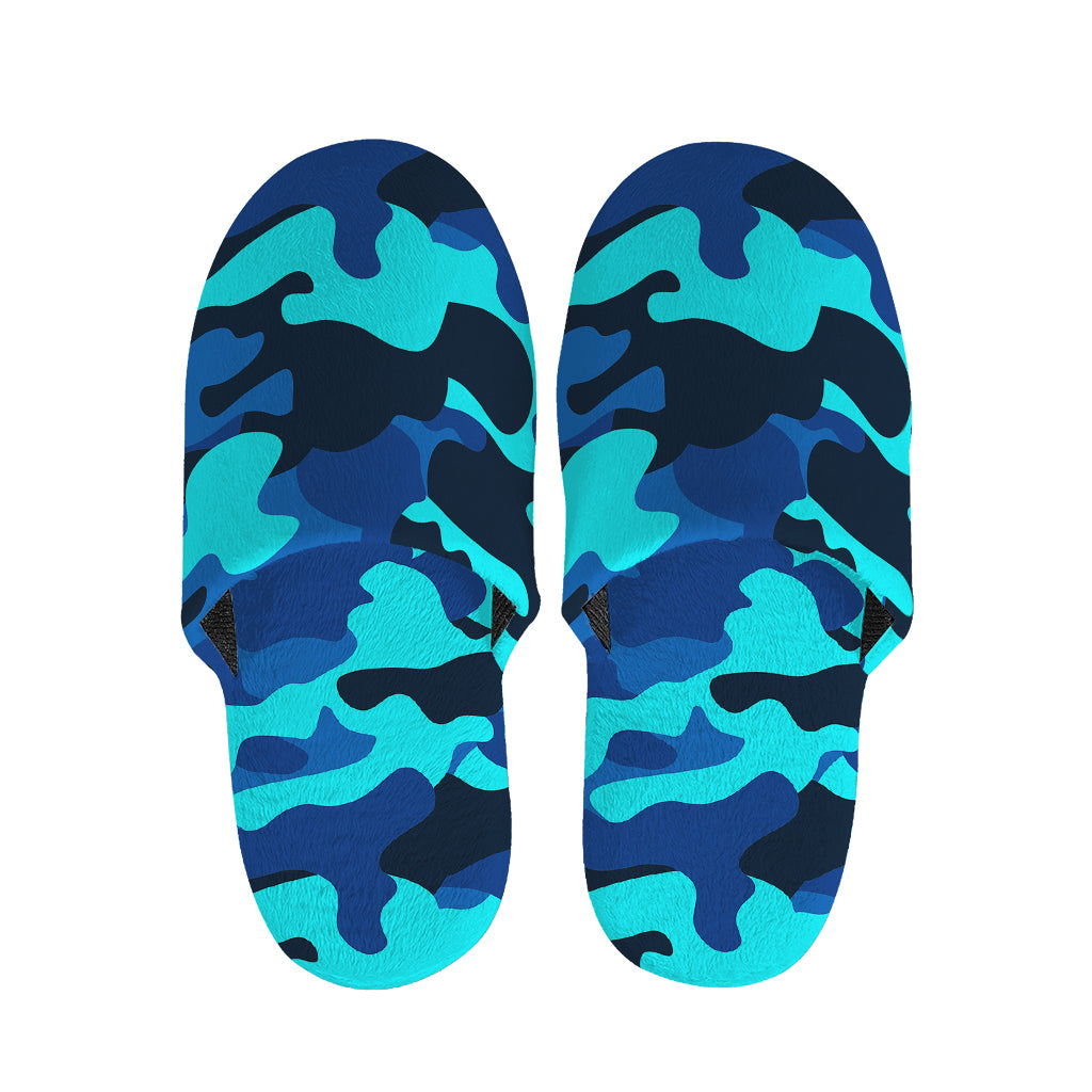 Blue And Black Camouflage Print Slippers