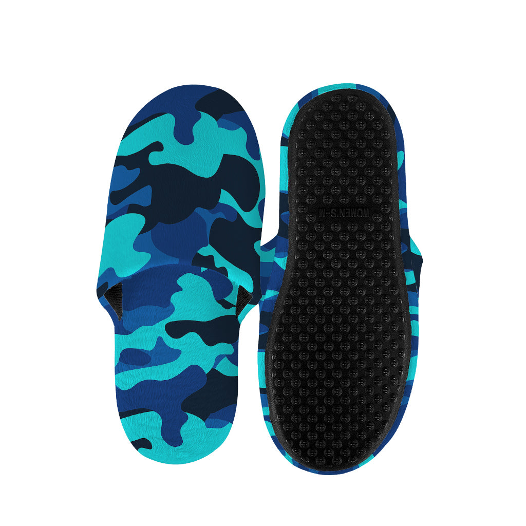 Blue And Black Camouflage Print Slippers
