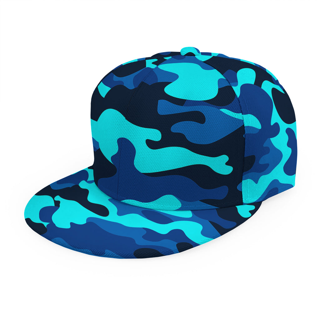 Blue And Black Camouflage Print Snapback Cap