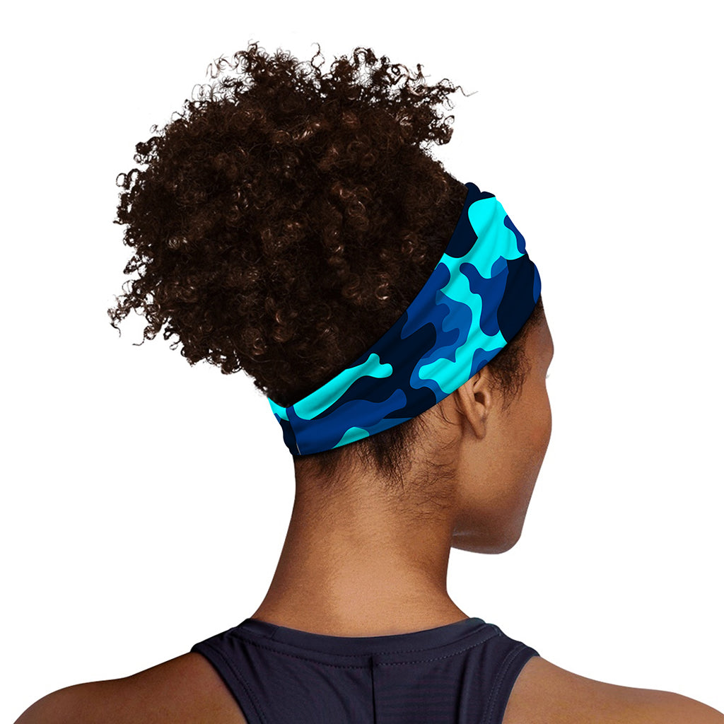 Blue And Black Camouflage Print Sports Headband
