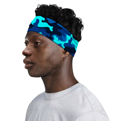 Blue And Black Camouflage Print Sports Headband