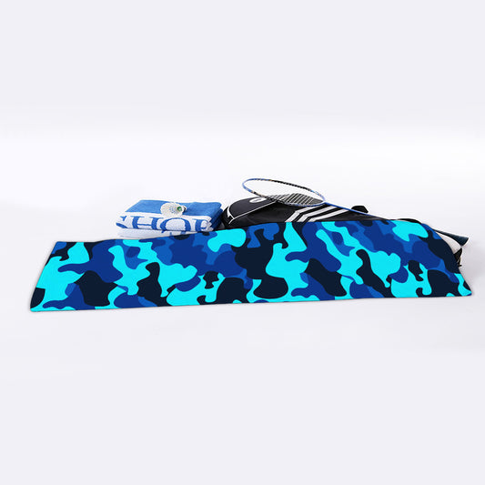 Blue And Black Camouflage Print Sports Towel