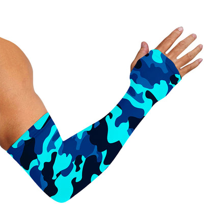 Blue And Black Camouflage Print Sun Protection Arm Sleeves