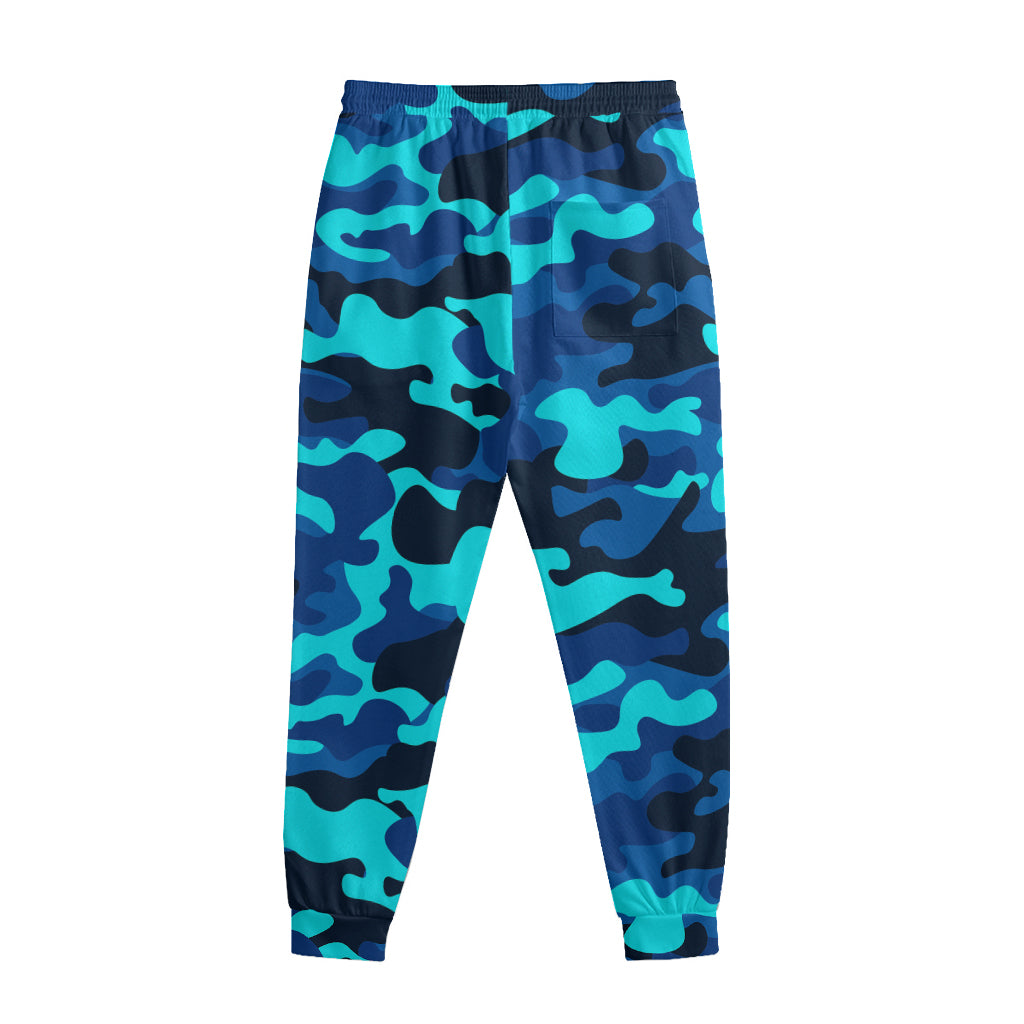 Blue And Black Camouflage Print Sweatpants