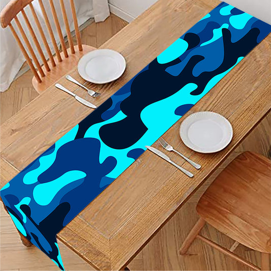 Blue And Black Camouflage Print Table Runner