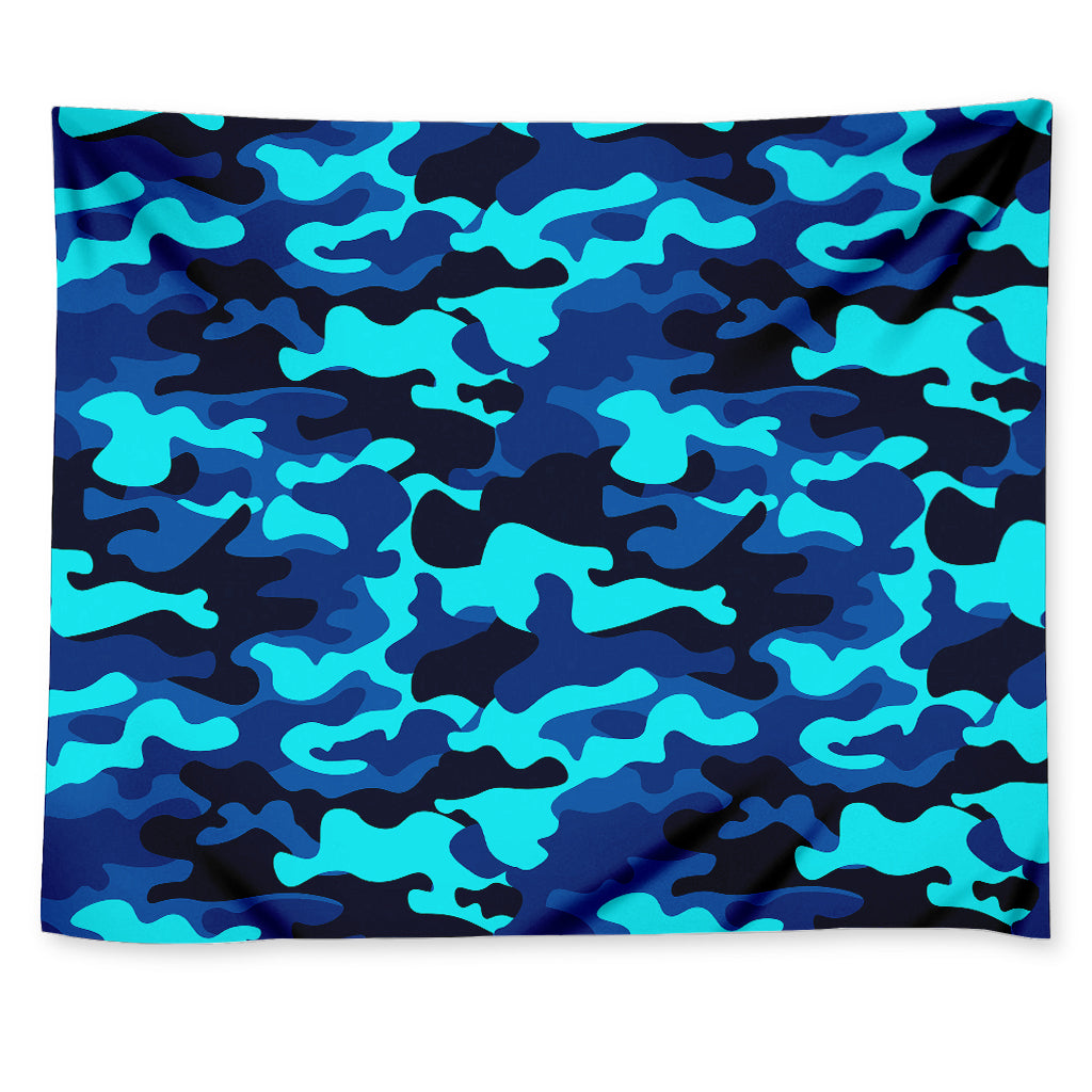 Blue And Black Camouflage Print Tapestry