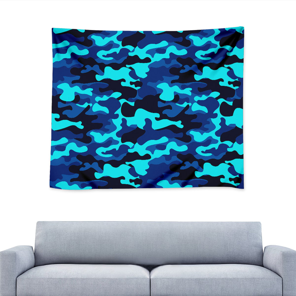 Blue And Black Camouflage Print Tapestry