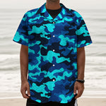 Blue And Black Camouflage Print Textured Short Sleeve Shirt
