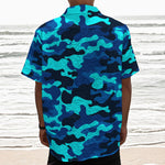 Blue And Black Camouflage Print Textured Short Sleeve Shirt