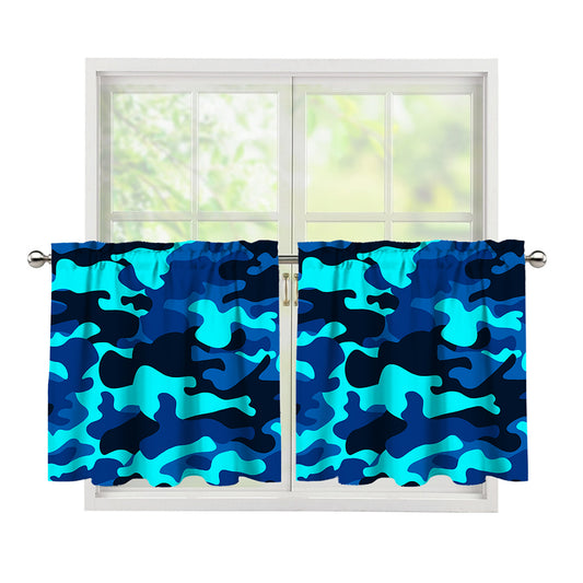 Blue And Black Camouflage Print Tier Curtains