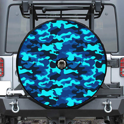Blue And Black Camouflage Print Tire Cover With Camera Hole