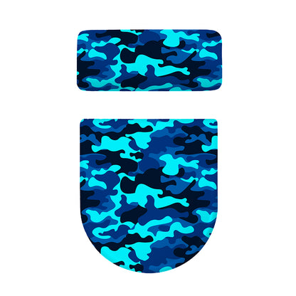 Blue And Black Camouflage Print Toilet Lid And Tank Cover Set