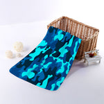 Blue And Black Camouflage Print Towel