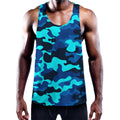 Blue And Black Camouflage Print Men's Workout Tank Top