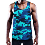 Blue And Black Camouflage Print Training Tank Top