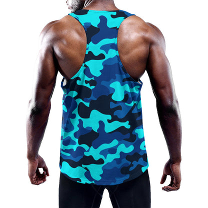 Blue And Black Camouflage Print Training Tank Top