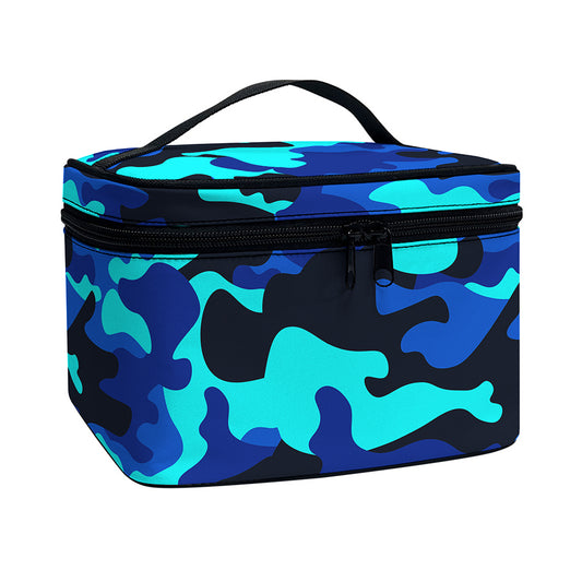 Blue And Black Camouflage Print Travel Makeup Bag