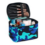 Blue And Black Camouflage Print Travel Makeup Bag