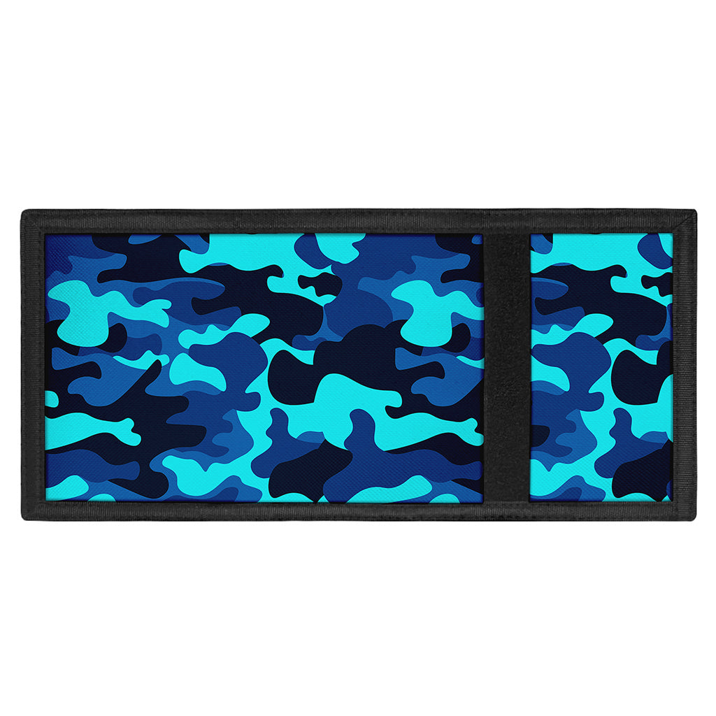 Blue And Black Camouflage Print Trifold Wallet