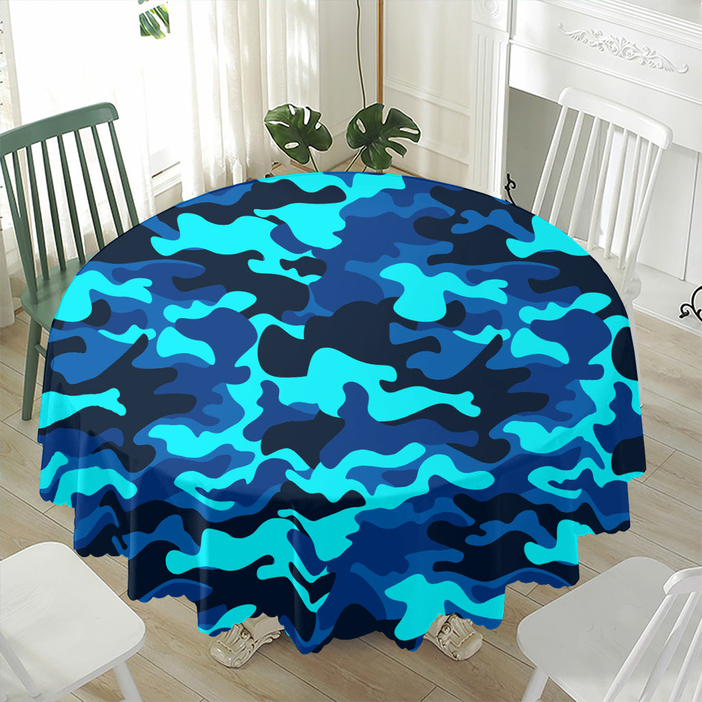 Blue And Black Camouflage Print Waterproof Round Tablecloth