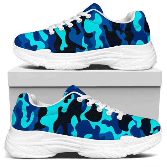 Blue And Black Camouflage Print White Chunky Shoes