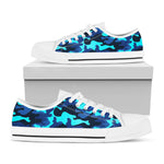 Blue And Black Camouflage Print White Low Top Sneakers